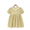 Girl Dresses Korean version 2024 Children's Dress Girls Summer Pure Cotton Spets Collar Baby Bubble kortärmad klänning1-5y