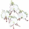 Blanc Artificical Butterfly Orchid FRS Corsage du poignet BoutNieres Bridesmaid Marriage Marriage Acturaux X9ck #