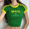 Y2K femstjärniga Brasilien Crop Top Summer Women Eesthetics Baby Tees Gothic Emo Girl Vintage Letter Print Casual Short Sleeve T-Shirt 240408