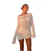 Summer Women Beach utflykter 2024 baddräkt täcker kostym badkläder sexig stickad transparent smocks klänning för solid spandex