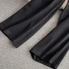 Herfst nieuwe pants sets dames v-neck contrast kleur gebreide tops elastische hoge taille brede pijpen tweedelige pak 2024