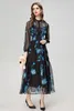 Women's Runway Dresses O Neck Long Sleeves Elastic Waist Printed Floral Fashion High Street Designer Mid Vestidos