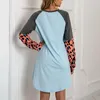 Casual Dresses Holiday Wrap Dress Women Loose O-Neck Long Sleeve Leopard Splic Print Summer With