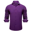 Hi-Tie Plain Solid Silk Mens Shirts Purple Long Sleeve Lapel Dress Suit Shirt Blouse Micro Elastic Comfortable Wedding Business 240407