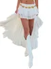 Kvinnors White Boho kjol elastisk band midja flödande oregelbunden rufle asymmetrisk midi 240416