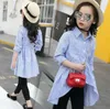 Girl Dresses Kids Girl Shirts Children Casatto a strisce di cotone Autunno primavera manica lunga Maglie blu abiti