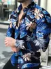 Camisas casuais masculinas Tropic Plant Flowers Men moda camisa de manga longa Hawaiian Cuba Beach Blush Mens Roupas Up Camisa Male 24416