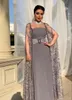 Elegant Arabic Light Gray Evening Dresses With Lace Cape Wrap Empire Waist Strapless Long Prom Gown For Women 2024 Kaftan Dubai Formal Party Dress