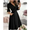 Designer maxi vestidos para mulheres v pescoço de camisa longa cadeia estampa de lapela colo de festa vestido de festa casual manga longa primavera e damas de verão de longa saia de comprimento completo