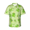 Men's Casual Shirts Funny Frog Doing Yoga Vacation Shirt Male Cartoon Animal Hawaiian Short-Sleeve Design Retro Y2K Oversize Blouses