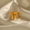 European and American Instagram geometric minimalist 18K gold stainless steel open ring with non fading and niche design, versatile ring