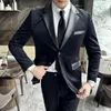 Costumes masculins Brand de costume en daim pour hommes Spring Automne Business Casual Blazers Slim Fit Pu Splicing Gentleman Social Banquet Robe Coat
