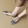 Casual Buty Dame Daily Flats z niskim piętą T-Strap Woman Split Skórz Mary Jane Elegancka Spring Autumn Proste okrągłe palce sandały