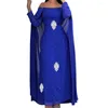 Ethnic Clothing Dubai Cape Sleeve Party Dresses Women Cloak Dress Rhinestone Chiffon Jalabiya Muslim Kaftan Wedding Gown Djellaba Abayas