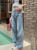 Jeans femininos YitimuCeng High Wistist para mulheres Fashion Wide Pants Lavadas de Streetwear vintage y2k jeans jeans completos