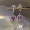 Stud Earrings Cute Sweet Pink Love Heart For Women Luxury Shiny Crystal Zircon Opal Earring Korean Fashion Party Jewelry Gifts