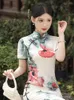 Etniska kläder kinesiska traditionella cheongsam kvinnor flickor fest bröllop mode vintage blommigt tryck satin qipao klänning