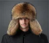 Mens Real Fox Fur and Real Leather Hat Russian Ushanka Winter Warm Aviator Trapper Bomber Bomber Earmluffs Cap1235957