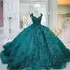 New 3D Flowers Ball Gown Quinceanera Dresses Teal Green Prom Graduation Gowns Lace Up Corset Princess Sweet 15 16 Dress Vestidos