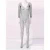 Uit één stuk pakken dames uitgehold visnet bodysuit lingerie schep nek lange mouwen jumpsuit zonder rekbare stretchy fl body kous voor otmpn