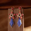 New Design New retro turquoise antique style earring diamond 18K gold circular pendant ear studs PH-889