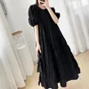 Party Dresses Women's Clothing Summer Trendy Pleated Elegant Chic Simple Casual Black White Short Sleeve Midi Dress Vestidos