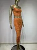 Work Dresses Trendyol Women Orange Beading Outfits High Street Camisole Crop Top And Pleated Long Skirt Two Piece Sets Evening Club Party