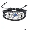 Bracelets de charme Colorf Elk Po Black Le cuir bracelet tissé en verre Cabochon à main
