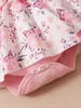 018 mois Baby Girl Floral Rober Robe Sleeve Summer Summer Ribbed Jumps avec bandeau Born 2pcs Tenue 240416