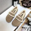 Casual Shoes Women Round Toe Flats Loafers 2024 Autumn Winter Wool äkta läder för spännen Slip-On Mules