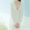 Dames Sleepwear Spring Vintage Nighthowns V-Neck Ladies Jurken Princess White Sexy Lace Home Dress Comfortabel Lange nachtdress H13