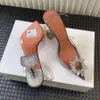 Amina Muaddi Begum Kristal Taşıyılmış PVC Pompalar Ayakkabı Sakar Stiletto Yüksek Topuklu Sandals Kadın Lüks Tasarımcıları Elbise Partisi Partisi Slingback Heels Strap Fabrika