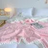 Filtar koreanska prinsessan pom rosa filt för soffan fuzzy fluffy quilt tjock flanell varm rutig på sofffleece