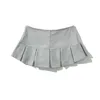 Keyanketian Womens Terry Fabric Low Midja Y2K Mini kjol Bred Pleat Decoration ljusgrå flounce A Line Skort Sweet 240416