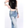 2024 Spring New Spicy Girl Folded Old Washed Jeans Womens Slim Löst raka benbyxor