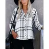 ZCGF Damen Langhärme V-Ausschnitt Striped Casual Pocket Button Shirt Top