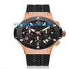 Luxury Men's Automatic Mechanical Watch Big Gold rostfritt stålfodral Black Grid Calender Dial Rubber Strap Classic Fusion Bang Wristwatches1841961