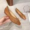 Dress Shoes Woman Elegant 2.5cm High Heels Loafers Pumps Female Mocasines Ballet Flats Low Barefoot Church Bowknot Korean Lolita