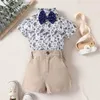 Rompers Listenwind 0-3Y Baby Boys Gentleman Outfit Summer Floral Print Kort ärm Jumpsuit med Bow Tie och Casual Shorts Set L410