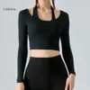 T Lu Align Women Piece Two Shirts Yoga Long Sleeve Halter Neck Tops Sports Gym Bra Fiess Tight Tee ops ight ee Lemon Gym Running Worko