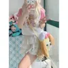 Kawaii kanten mini rok voor vrouwen meisje schattig lolita wit aline geplooide Japanse harajuku modekleding 240416