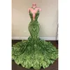 Olive Sparkly paljetter Green Mermaid African Prom Dresses Black Girls Long Graduation Dress Plus Size Formell aftonklänningar BC