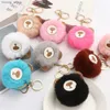 Chaves de chaves de cartum coruja de coruja com garotas de lantejous ornamentos de mochila de lantejoulas Moda Moda Pompom Pompom Animal Anéis para Ladies Gifts Y240415