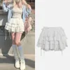 Kawaii kanten mini rok voor vrouwen meisje schattig lolita wit aline geplooide Japanse harajuku modekleding 240416