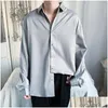 Men'S Casual Shirts Men S Shirt Long Sleeved Blouses Spring Autumn Korean Style Vintage Cardigan Top Solid Color Oversized Loose Male Dh3Lx