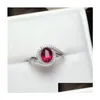 Ringos de cluster anel de topázio vermelho natural azul real 925 Sterling Sier 6 8mm Gem Jewelry Drop Delivery Dhuvk