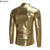 Camicie casual maschile 2024 Nightclub Glossy Metallic Glossy Party Shiny Vintage Vintage Costume Stampe Fashion Esegui uomini di abbigliamento