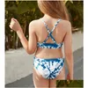 One-Pieces One Pieces 2Pcs Bikini Swimwear Kid Girl Fashion Swimsuit Color Block Criss-Cross Spaghetti Strap Top Triangle Shorts Swimm Otkxr