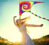 Kite Accessories Outdoor Fun Sports New Arrive 1.6m Colorful Triangle Kites With 10m Tail / Handle Line Good Flying Y240416