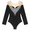 Wear Wear Women Figura Skating Leotard Ballet Dance Acrobatics Gymnastics Performance costume a manica lunga Rhinestone Sheer Mesh Body